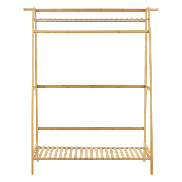 Garderobestativ Föglö 139 x 100 x 40 cm naturlig bambus [en.casa].