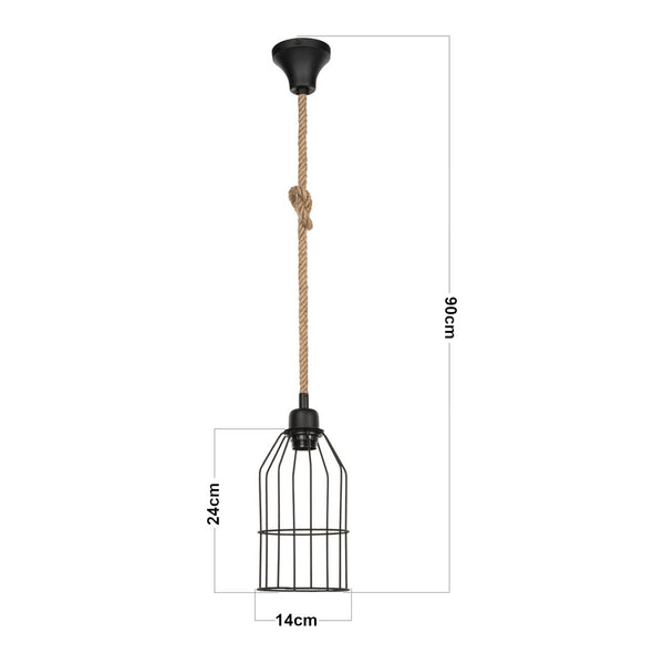 Pendel Ashford 24x14 cm 1-lys sort/jutefarvet [lux.pro].