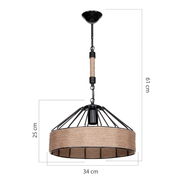 Bridgford pendel E27 metal jute reb sort/jute farvet [lux.pro]