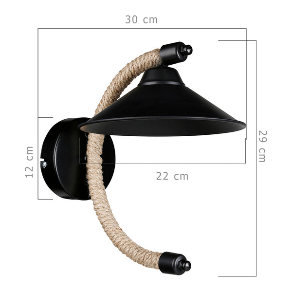 Væglampe Cannock E27 metal jute reb sort / jute farvet [lux.pro]