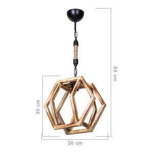 Pendellampe Cheltenham E27 metal massivt træ jute reb sort / trælook / jute farver [lux.pro].