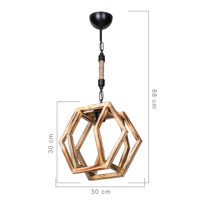 Målskitse Pendellampe Cheltenham E27 metal massivt træ jute reb sort / trælook / jute farver [lux.pro].