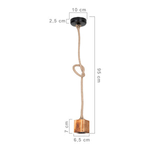 Pendel Corby E27 metal massivt træ jute reb sort / trælook / jute farver [lux.pro].