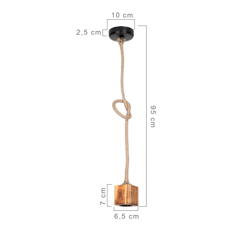 Målskitse Pendel Corby E27 metal massivt træ jute reb sort / trælook / jute farver [lux.pro].