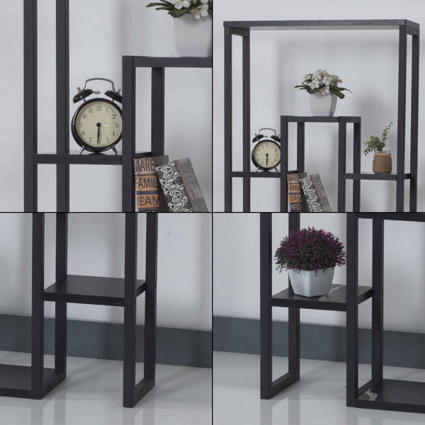 Blaavandshuk plantehylde 150 x 60 x 19 cm sort/marmor-look [en.casa]