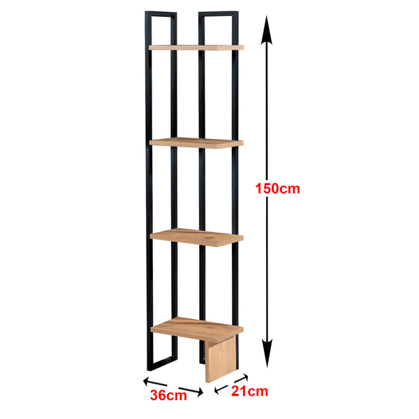 Stående hylde Bjergsted med 4 hylder 150 x 36 x 21 cm sort/valnød look [en.casa]