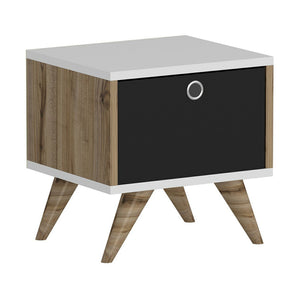 Sengeskab Hinnerup med hængslet dør 41x40x35 cm Hvid / egetræslook / sort [en.casa].