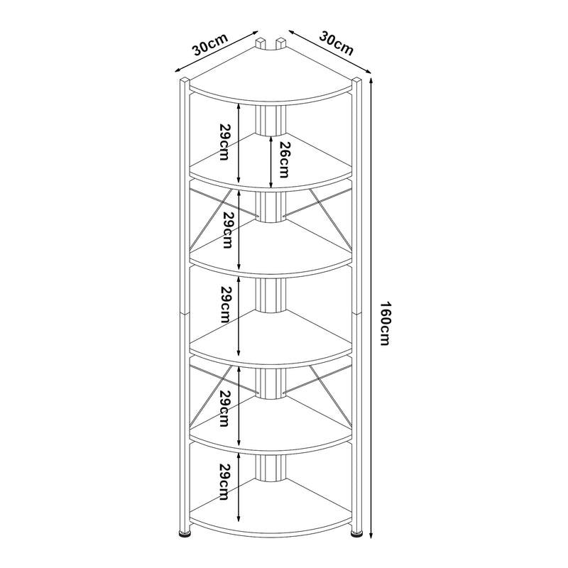 Målskitse Plantehylde Ulfborg 6 hylder 160x30x30 cm sort/eg-look [en.casa]