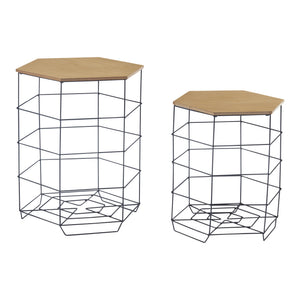 Sidebordssæt Hørsholm sæt af 2 metalkurve sort/træfarver [en.casa].