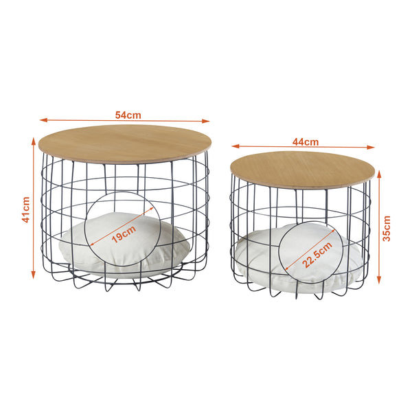 Flettet bordsæt Haapajärvi i et sæt af 2 med kattehule [en.casa].