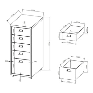Kökar mobil piedestal med 5 skuffer 69x28x41 cm [en.casa].