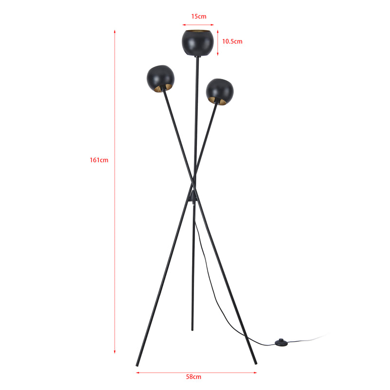 Målskitse Gulvlampe Nykvarn 3-lys metal sort [lux.pro].