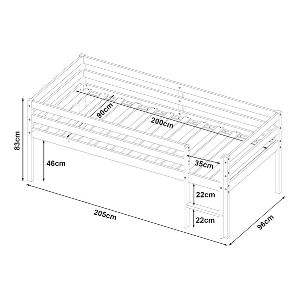 Børneseng Siikalatva 90x200cm Fyrretræ Hvid [en.casa]