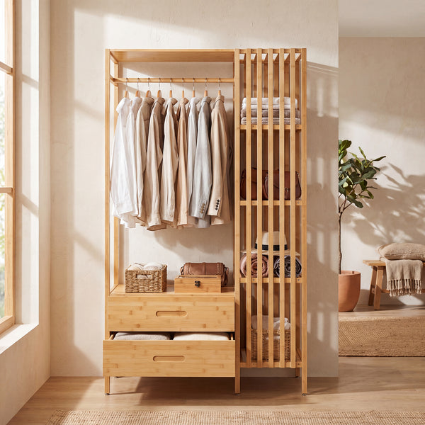 Garderobestativ Varanger 185x100x45 cm Bambus [en.casa]