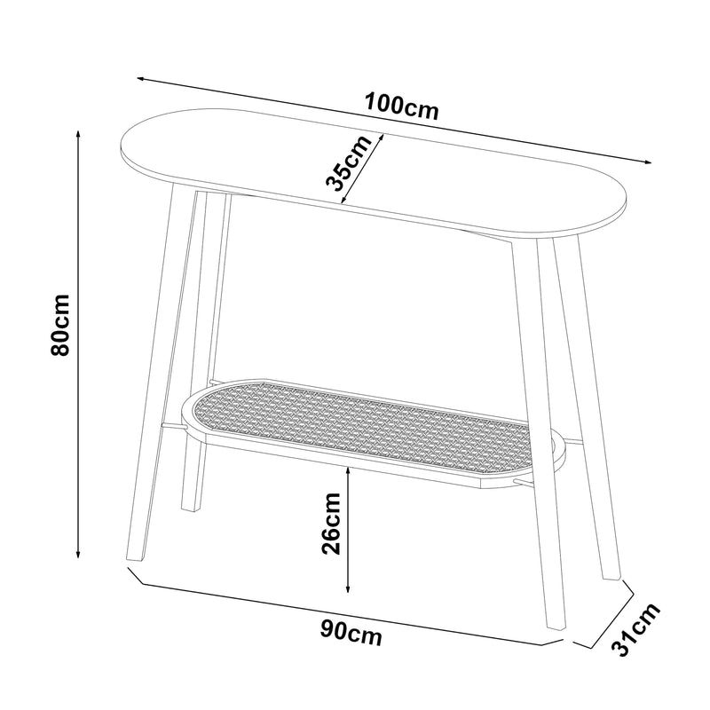 Målskitse Konsolbord Taivalkoski 100x35x80 cm Sort/Rattanlook [en.casa]