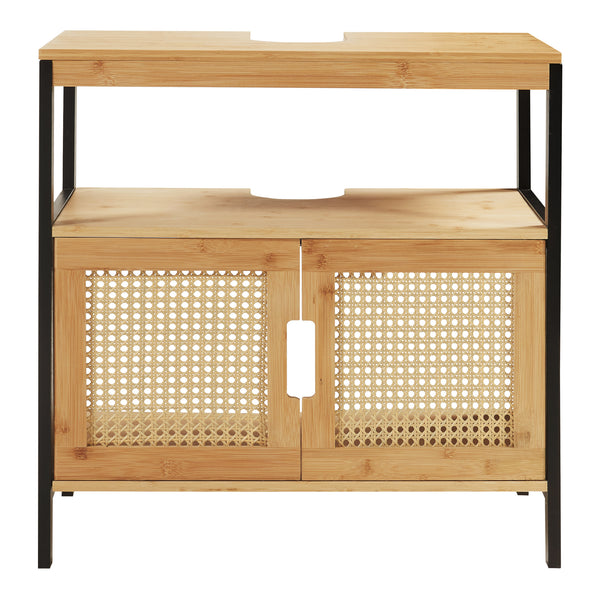Vaskeskab Tervola 60x60x35 cm Sort/Bambus [en.casa]