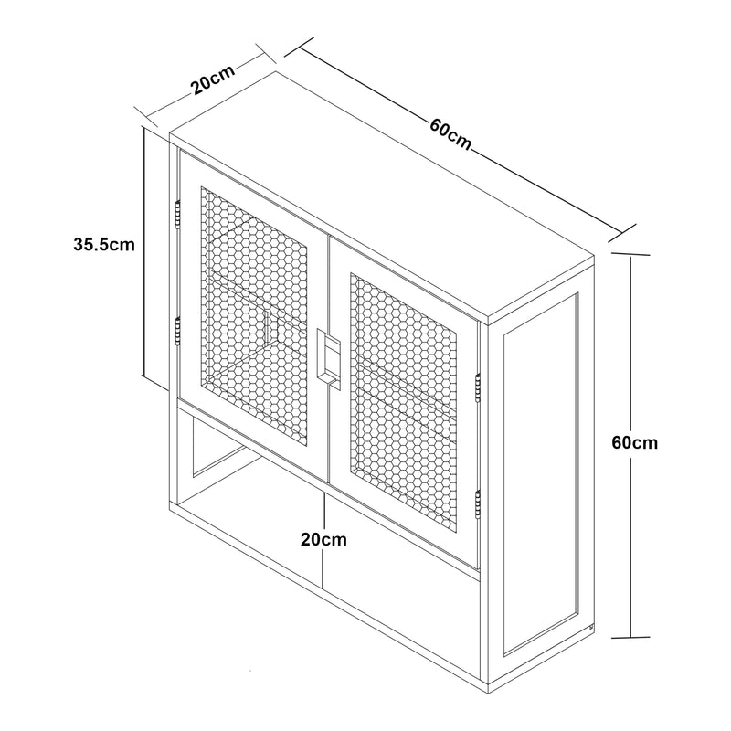 Målskitse Væghængt skab Tervola 60x60x20 cm Sort/Bambus [en.casa]