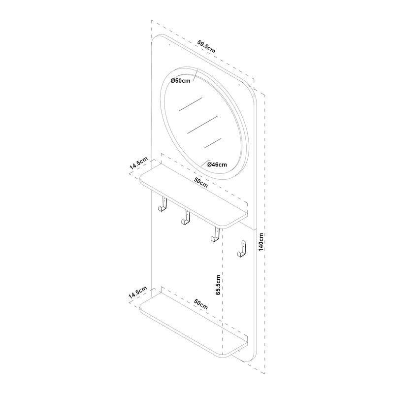 Målskitse Garderobepanel Helsinge med spejl 140x60x16 cm [en.casa]