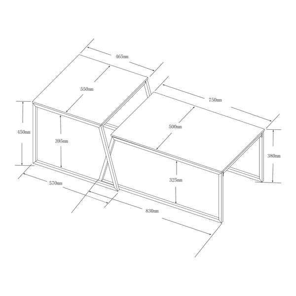 Satbord Hyllestad 2 stk. sæt Sort/Betonlook [en.casa]