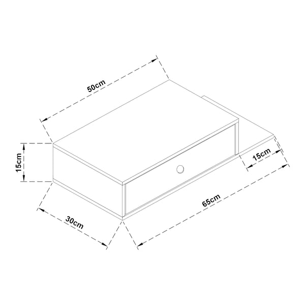 Stor væghylde med skuffe 65x30x15 cm sort [en.casa].