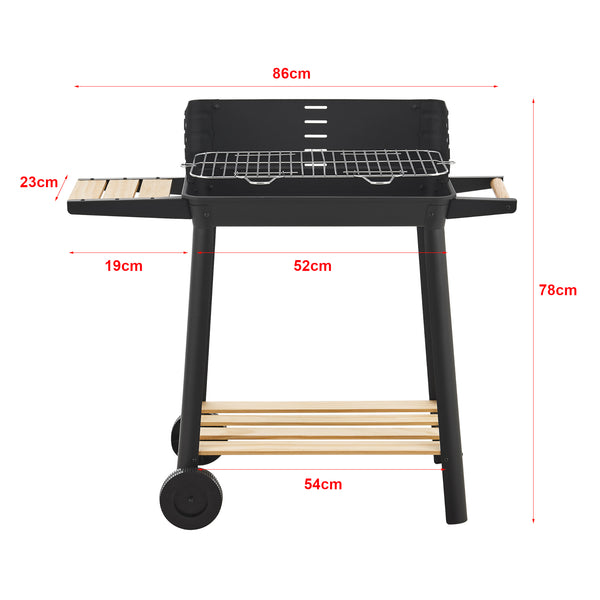Ari grillvogn 78x86x30cm sort/bambus [casa.pro]