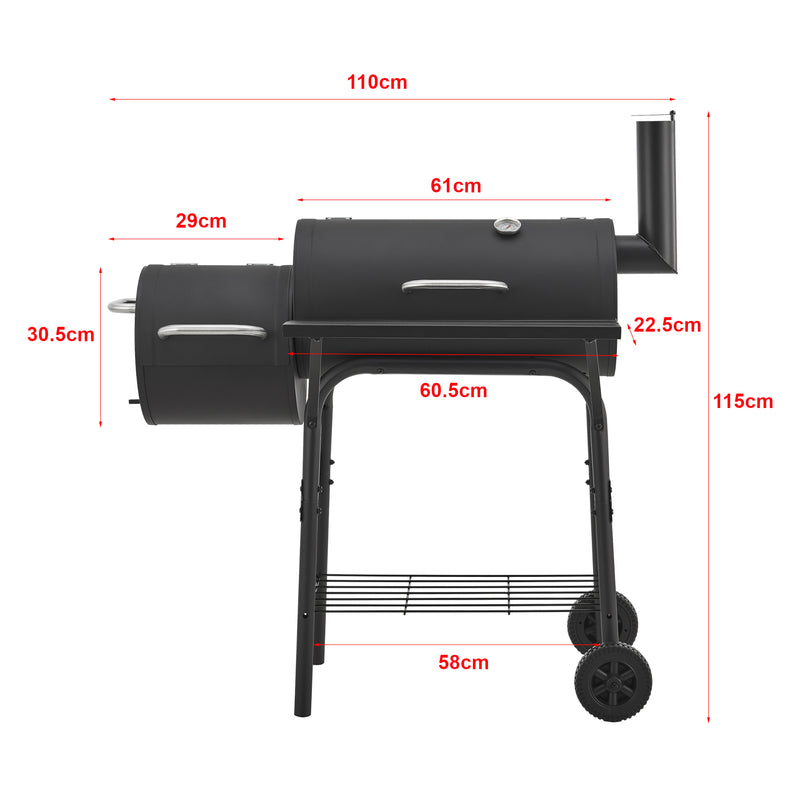 Målskitse Ryge- og grillvogn Arielli 115x110x64cm sort [casa.pro].