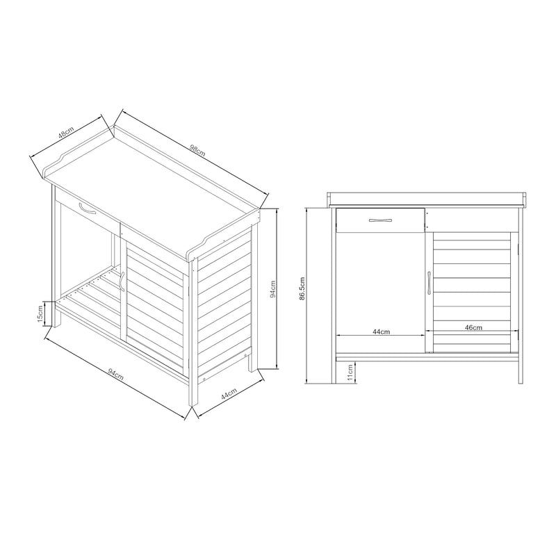 Målskitse Plantbord Aliano Fyrretræ Grå [casa.pro]
