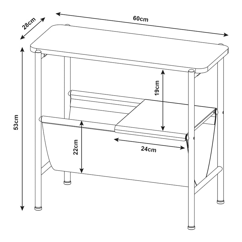 Målskitse Sidebord Samnanger 60x28x53cm Sort [en.casa]