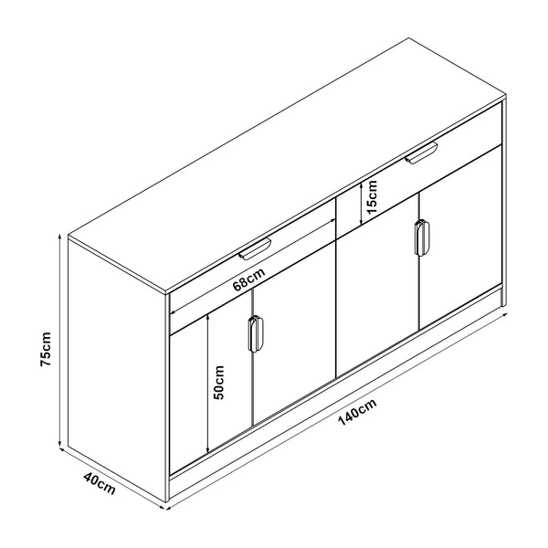 Skænk Varkaus 75x140x40cm MDF Eg-look [en.casa]