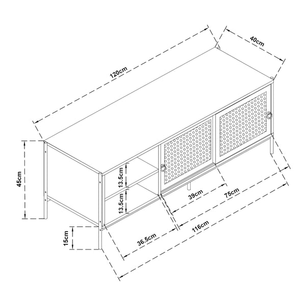 TV-skab Tysnes 120x40x45 cm Eg-look/Sort [en.casa]