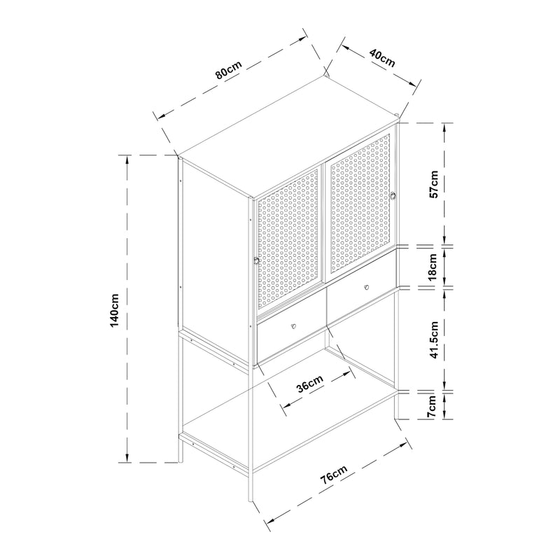 Målskitse Skab Tysnes 140x80x40 cm Sort/Eg [en.casa]