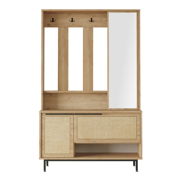 Kompaktgarderobe Kvænangen 78x112x36 cm Eg/Rattanlook [en.casa]