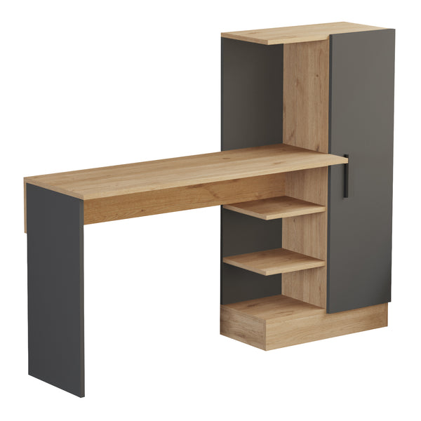Skrivebord med skab Varhalo 120x153x40 cm egetræslook/antracit [en.casa]