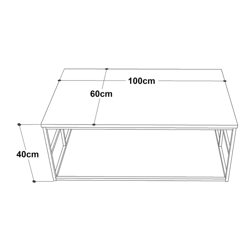 Målskitse Sofabord Velendi 100x60x40 cm Eg-look/Sort [en.casa]