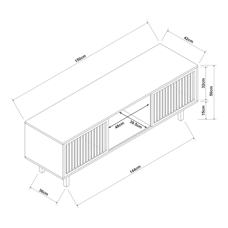 Målskitse TV-skab Ypäjä 150x42x50 cm naturlig bambus [en.casa]