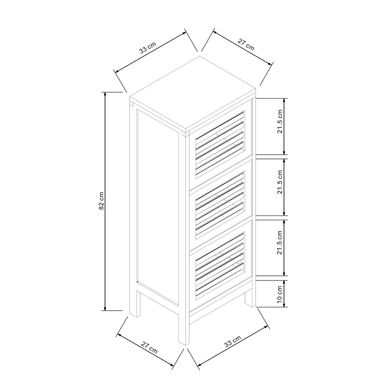 Målskitse Sideskab med 3 døre Ypäjä 82x33x27 cm bambus [en.casa].