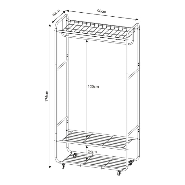 Rullbar garderobestativ Vestvågøy 176x90x40 cm Sort [en.casa]