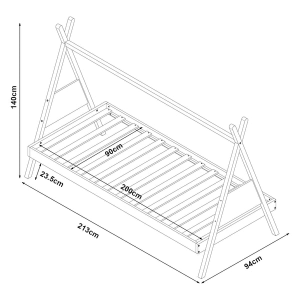 Tipi-seng Siikajoki med madras 90x200cm fyrretræ natur [en.casa]
