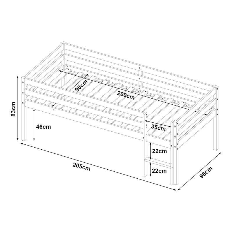Målskitse Børneseng Siikalatva med madras 90x200cm Hvid [en.casa]