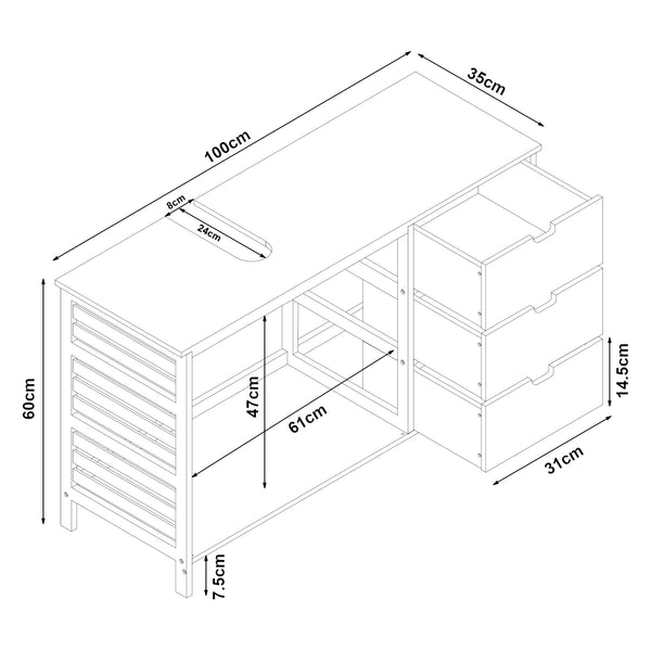 Boksereys 60x100x35 cm underskab i naturlig bambus [en.casa]