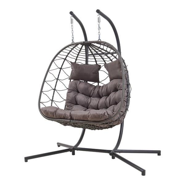 Silla colgante Skense 2 plazas con soporte y cojín 198x156x98cm - Gris [en.casa]