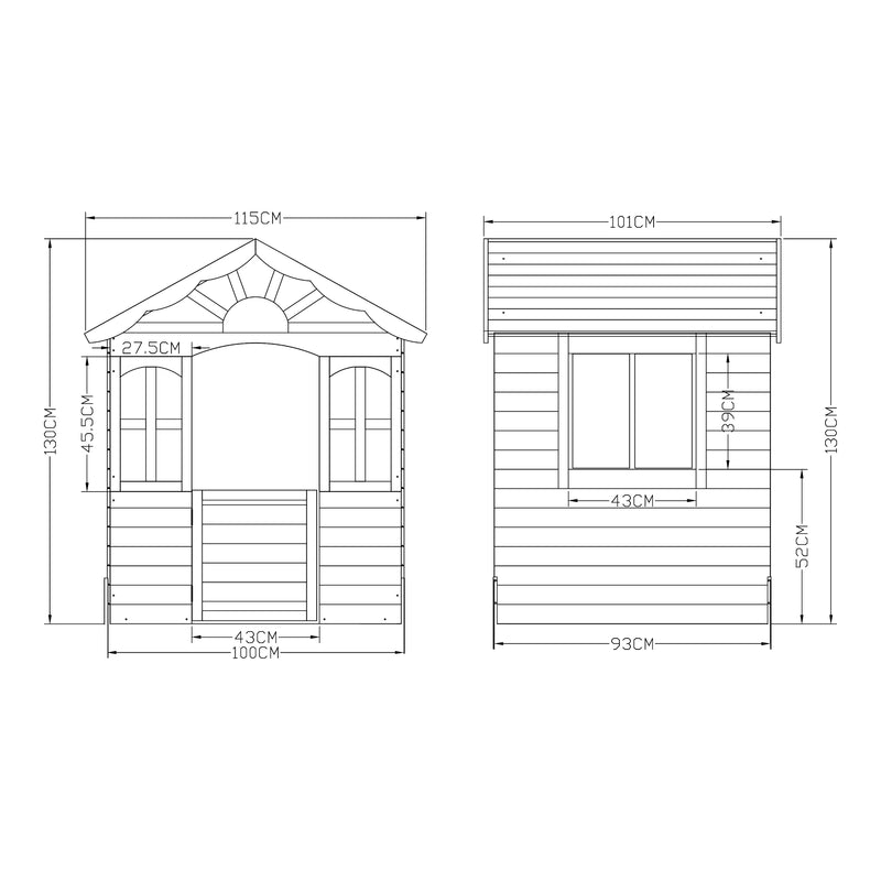 Målskitse Legehus til børn Lulä legehytte 130x115x101 cm træ [casa.pro]