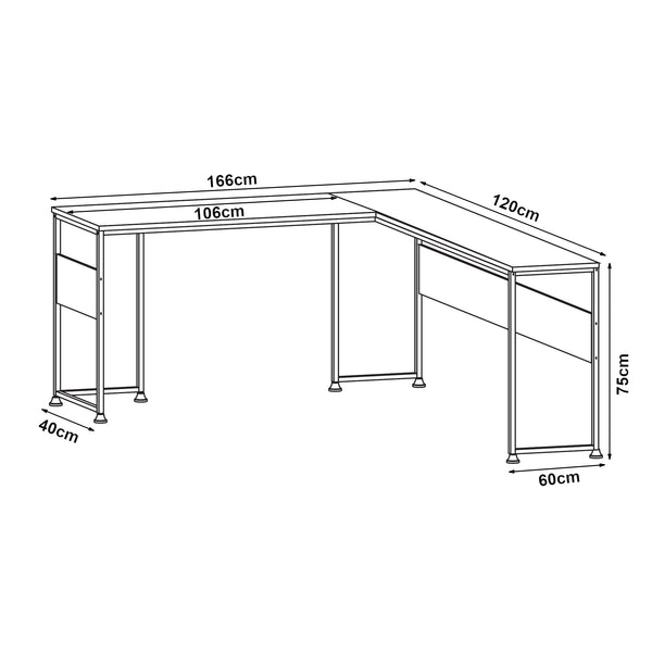 Skrivebord Karlstang L-formet 166x120x75 cm lysegrå [en.casa]