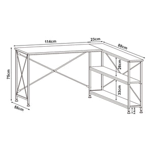 Skrivebord Raundsvalt med 1 hylde L-formet 137x88x75 cm sort [en.casa]