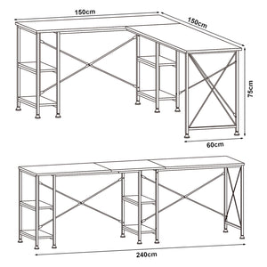 Skrivebord Klirurud med 2 hylder L-formet 150x150x75 cm eg [en.casa]