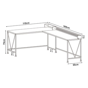 Skrivebord Frelvepirg med bagplade L-formet 165x110x75 cm valnød [en.casa]