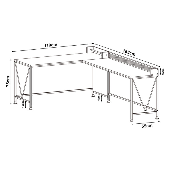 Skrivebord Frelvepirg med bagplade L-formet 165x110x75 cm valnød [en.casa]