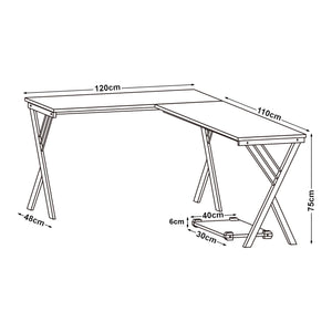 Skrivebord Tarielarg med L-formet pc-stativ 158x120x75 cm eg [en.casa]