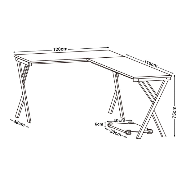 Skrivebord Tarielarg med L-formet pc-stativ 158x120x75 cm eg [en.casa]