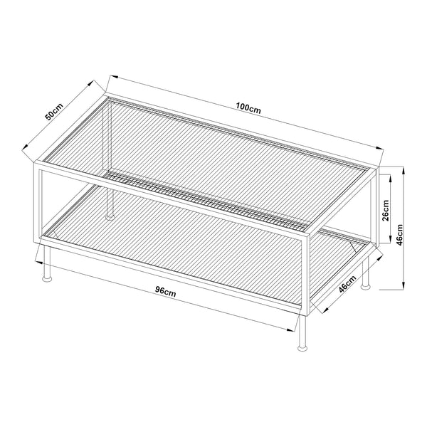 Sofabord Lindau stål med glasplade 100x50x46 cm cremehvid [en.casa]